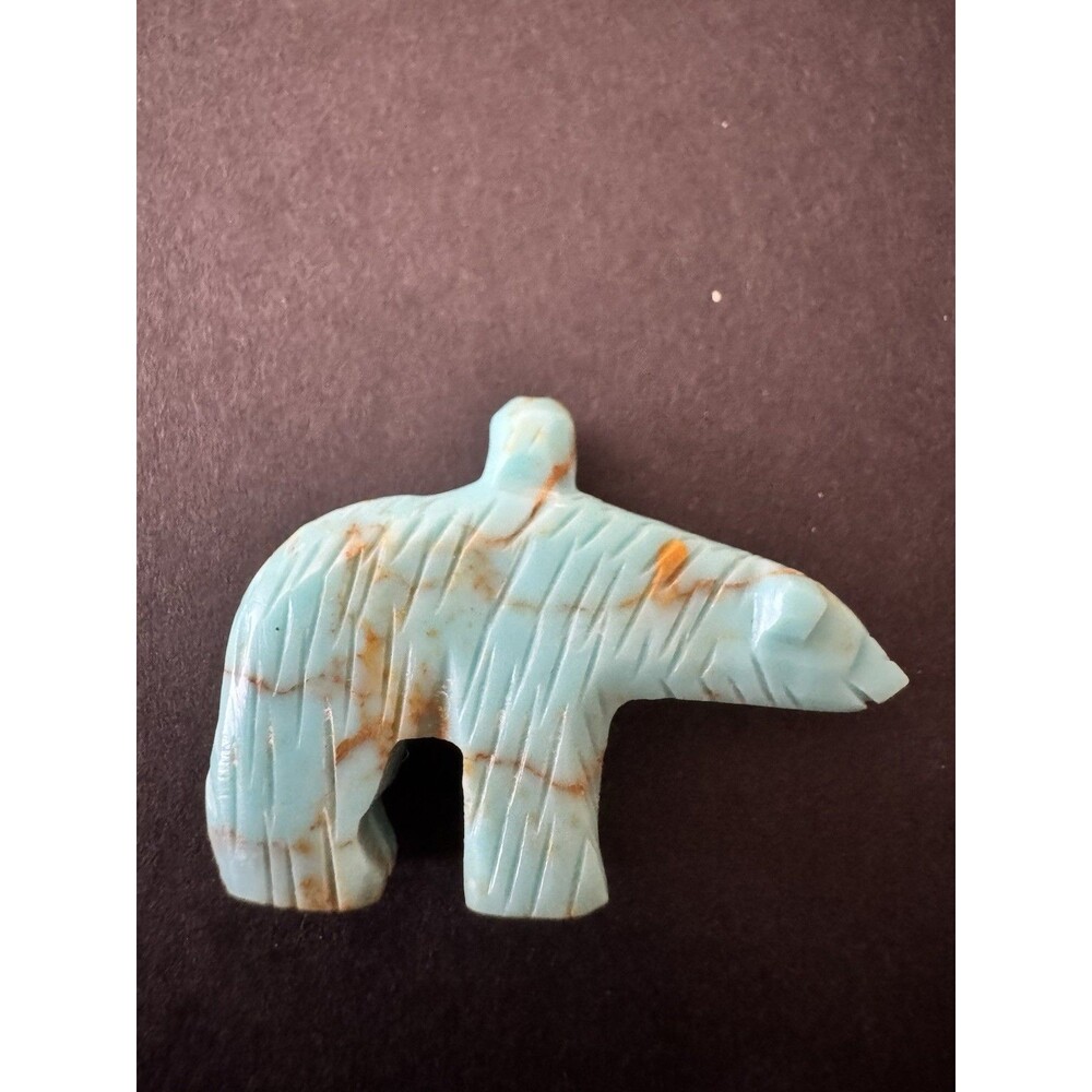 Hand Carved Turquoise Bear Fetish Southwestern Stone Carving 1.5” Matrix